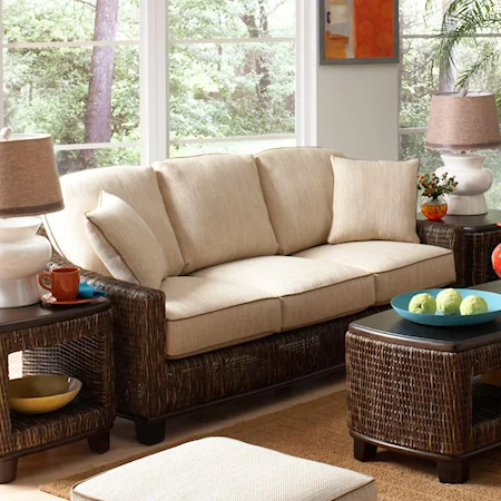 Tropical Wicker Sofa with Track Arms